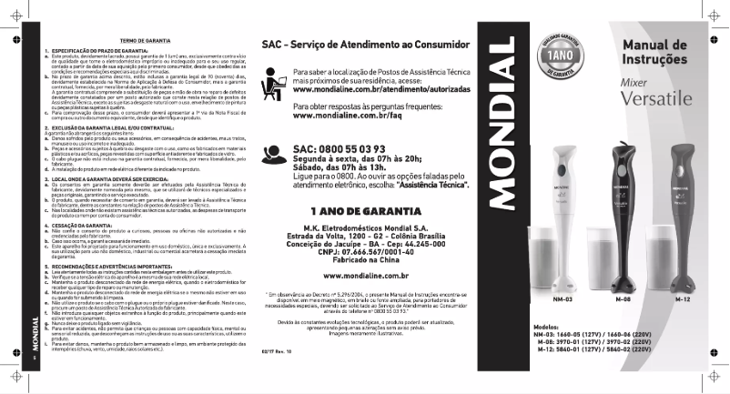 Page 1 de la notice Manuel utilisateur Mondial M-08