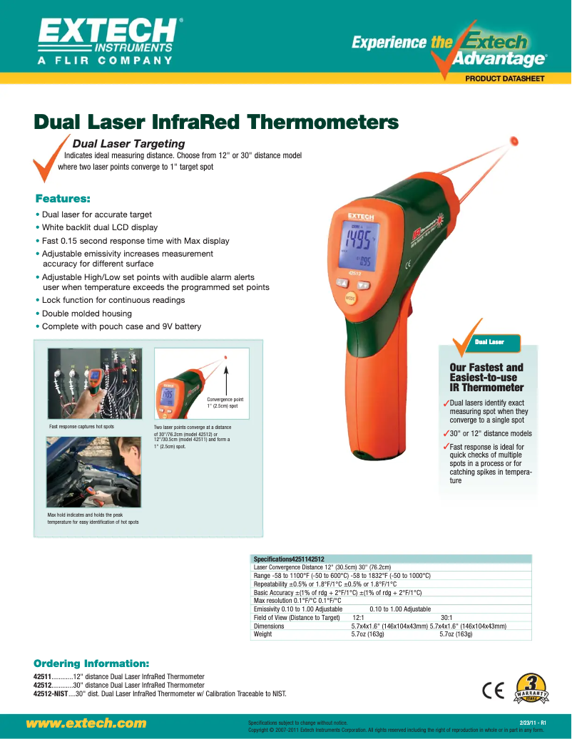 Page 1 de la notice Fiche technique Extech 42512