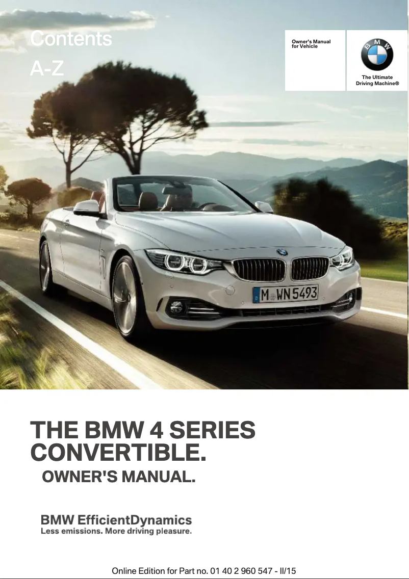 Image de la première page du manuel de l'appareil 435i Convertible (2016)
