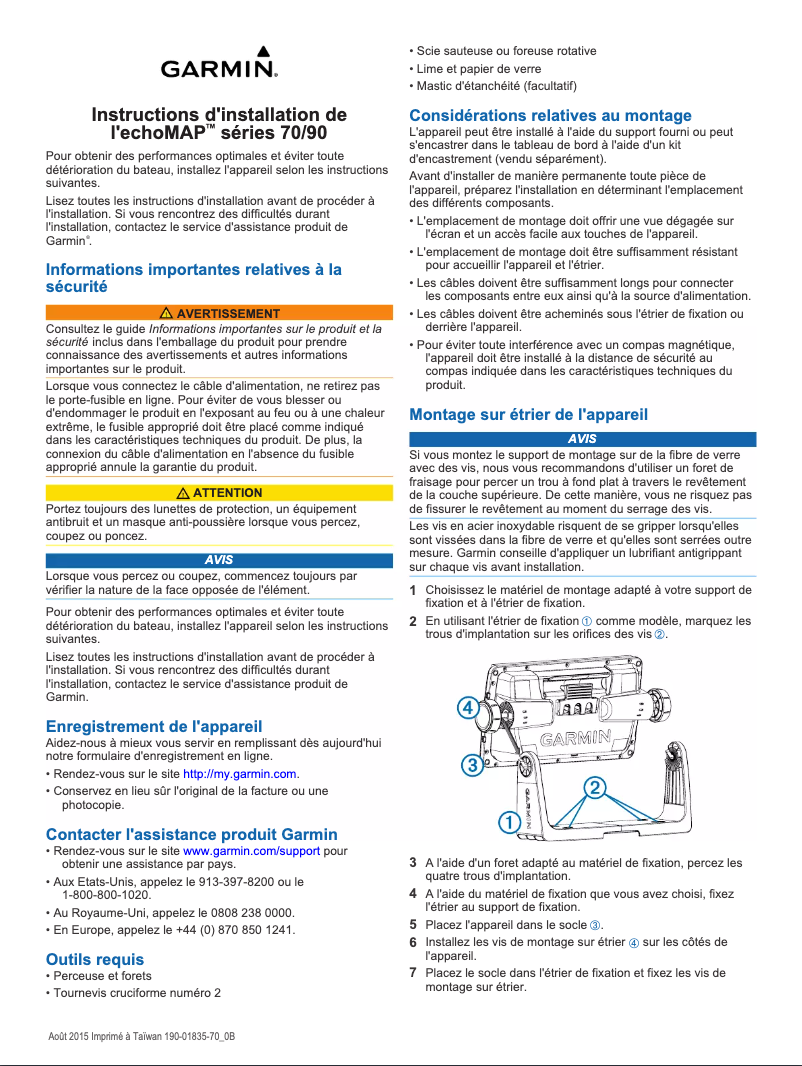 Page n°1 - Guide d'installation Garmin EchoMAP 72sv
