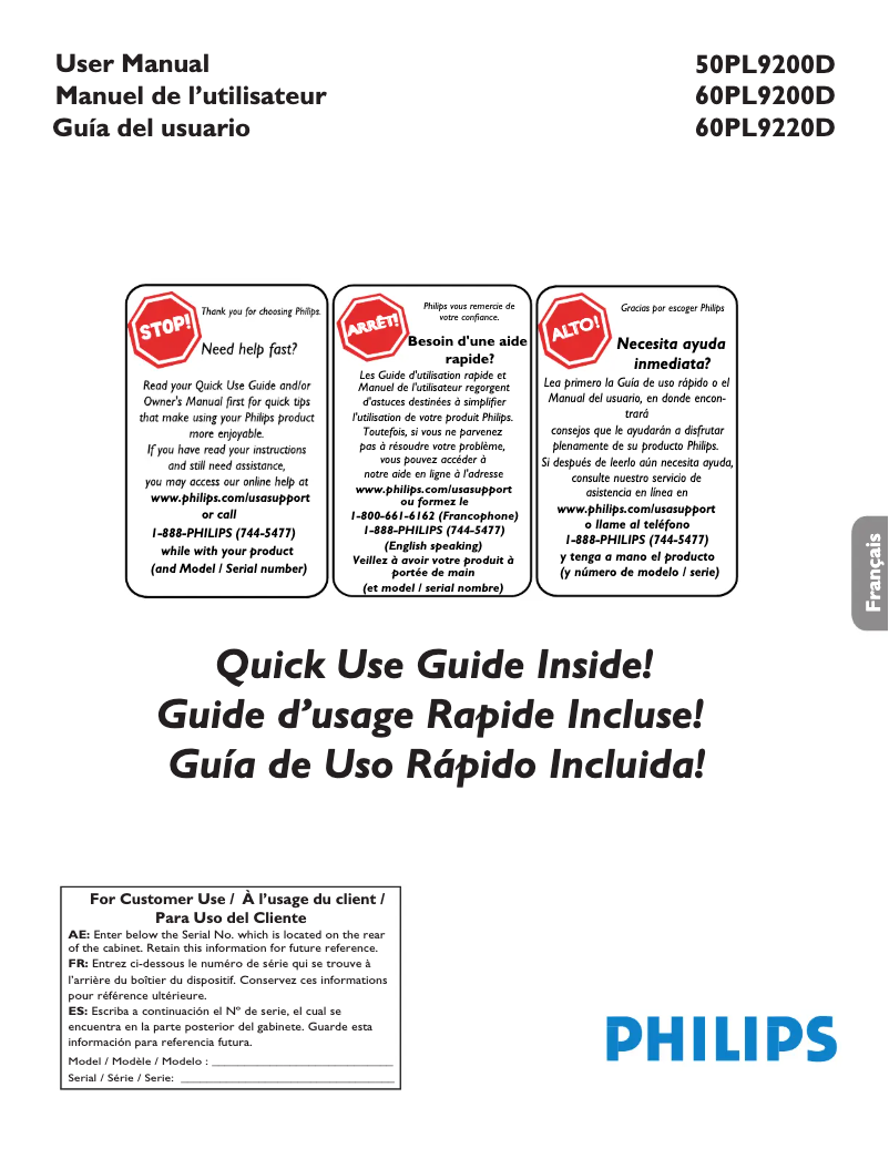 Page 1 de la notice Manuel utilisateur Philips 60PL9220D