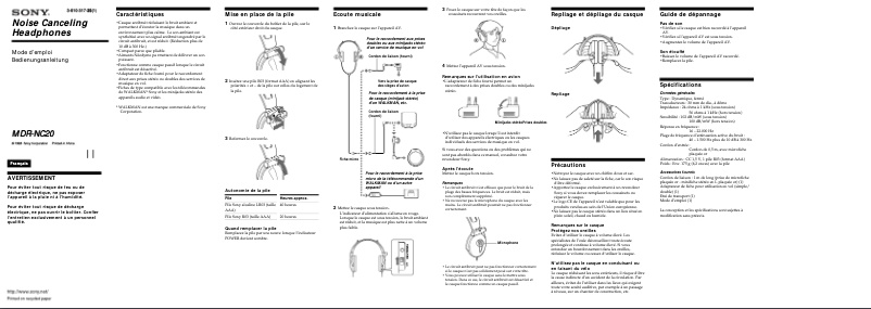 Page n°1 - Manuel utilisateur Sony MDR-NC20