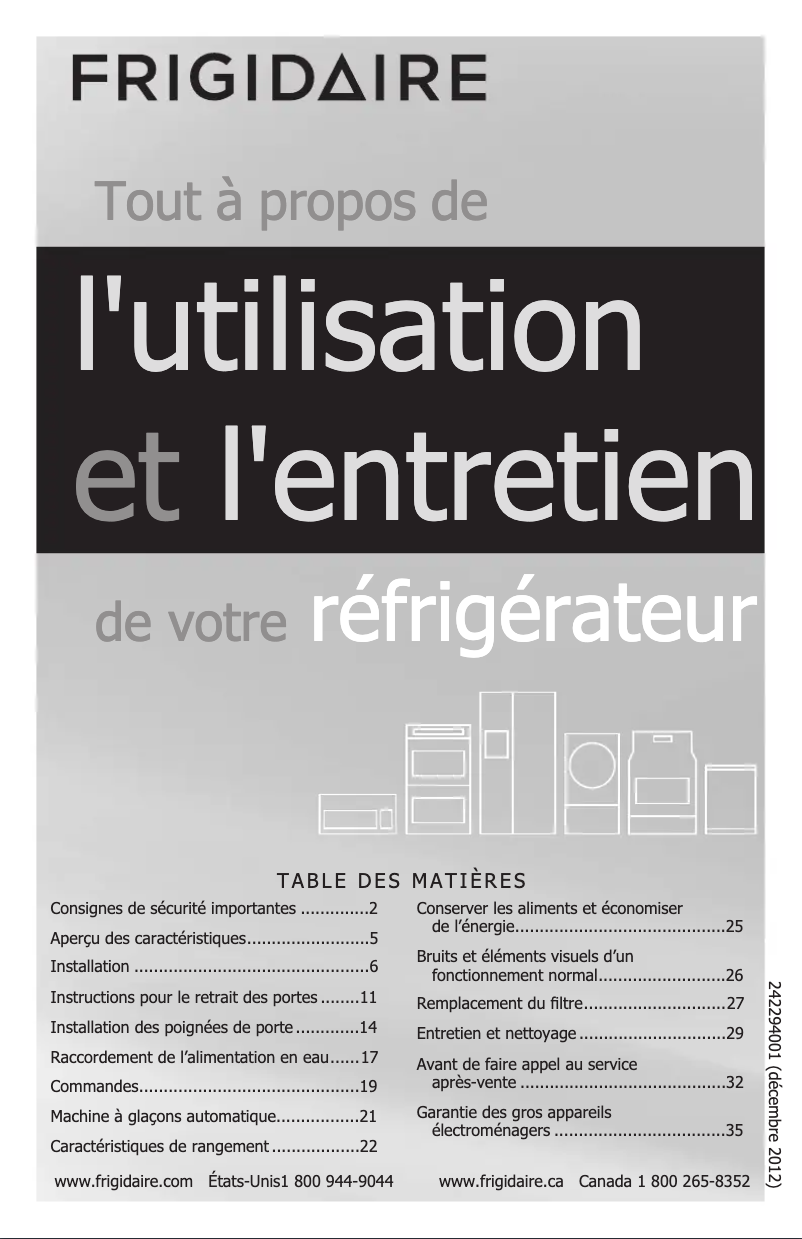 Page n°1 - Manuel utilisateur Frigidaire FFHN2740PP