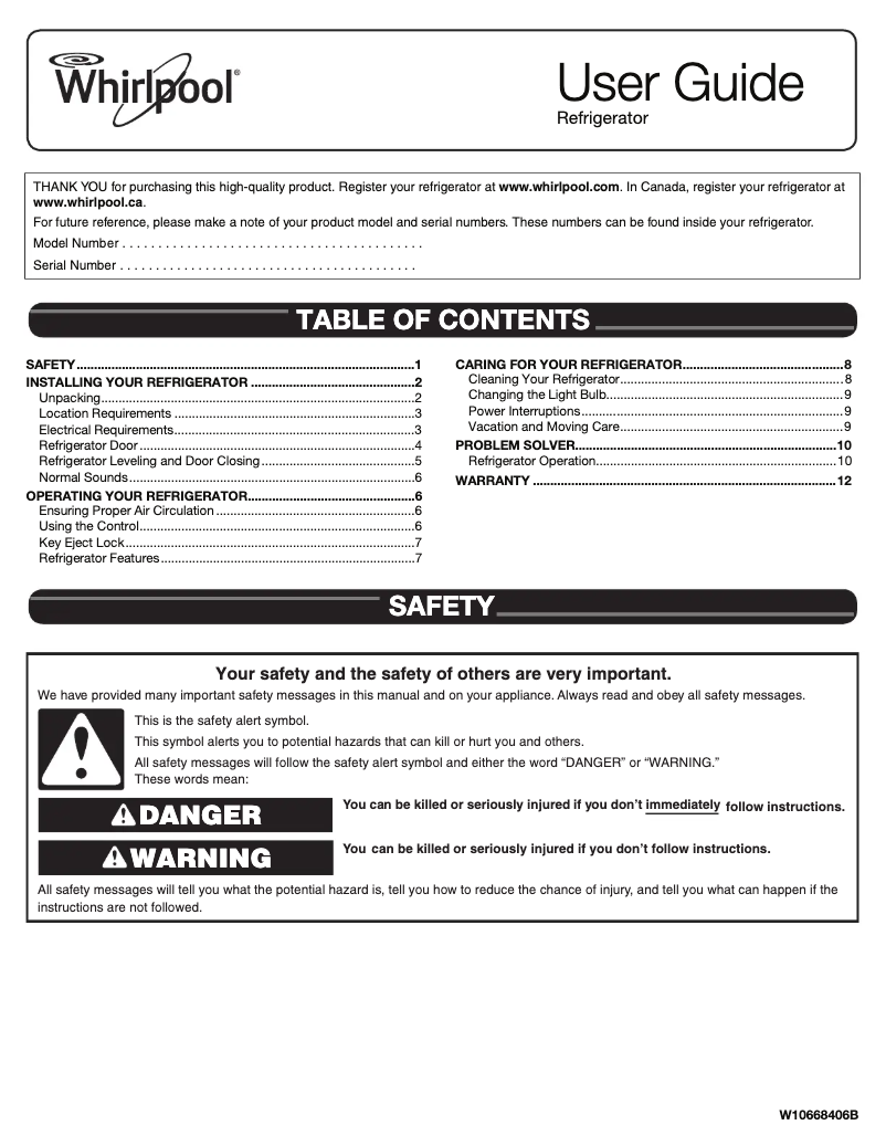 Page 1 de la notice Manuel utilisateur Whirlpool WRR56X18FW