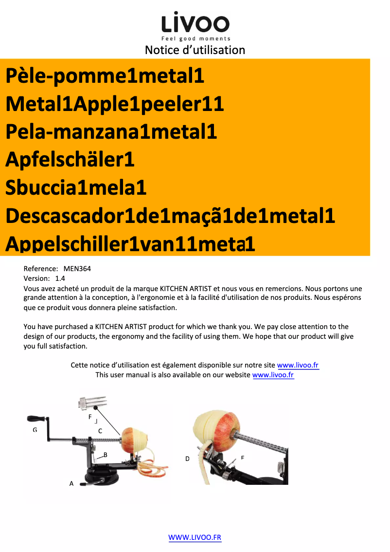 Page n°1 - Manuel utilisateur Livoo MEN364
