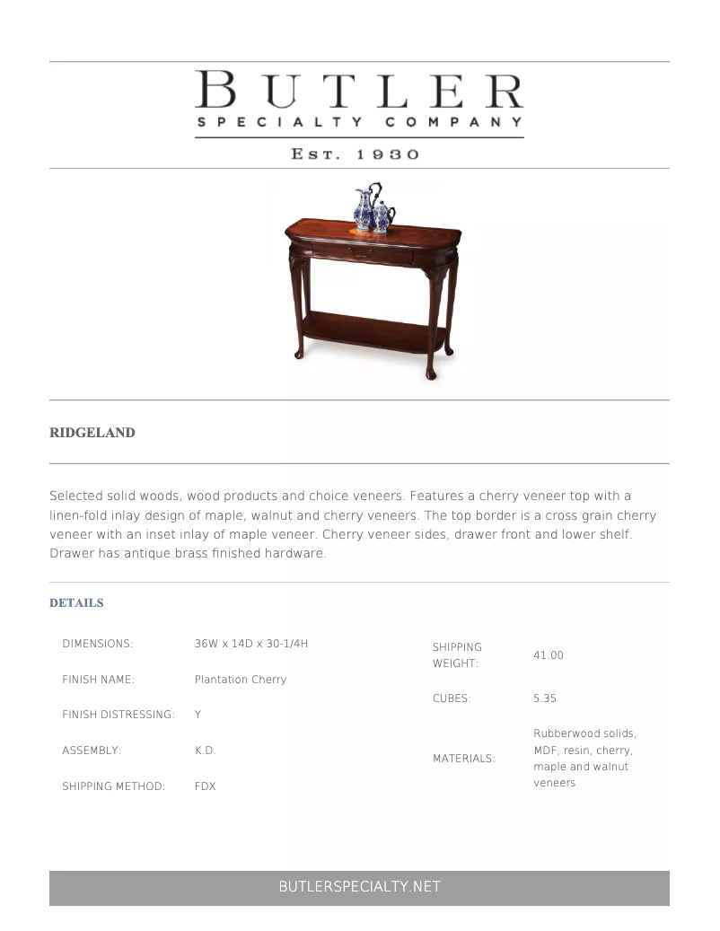 Page 1 de la notice Manuel utilisateur Butler Ridgeland 2110024