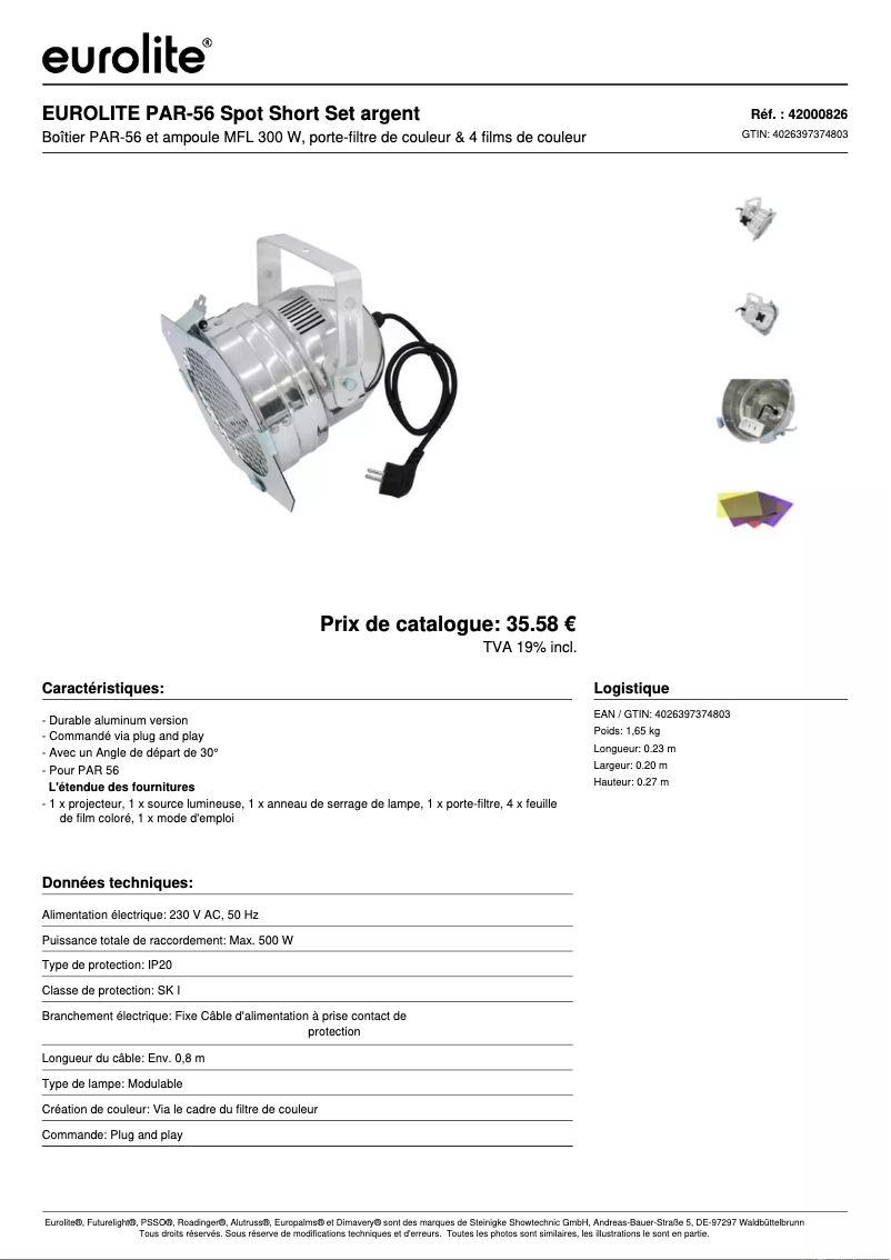 Page n°1 - Fiche technique Eurolite PAR-56