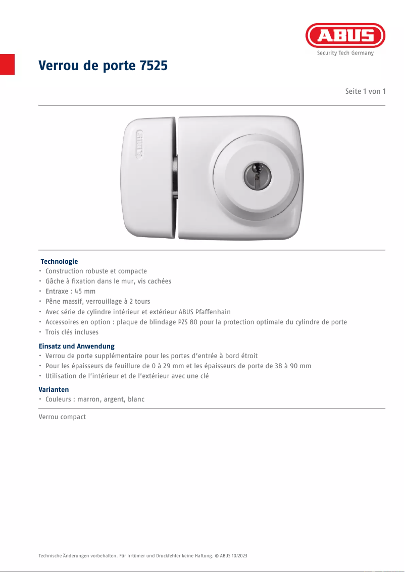 Page n°1 - Fiche technique Abus 7525