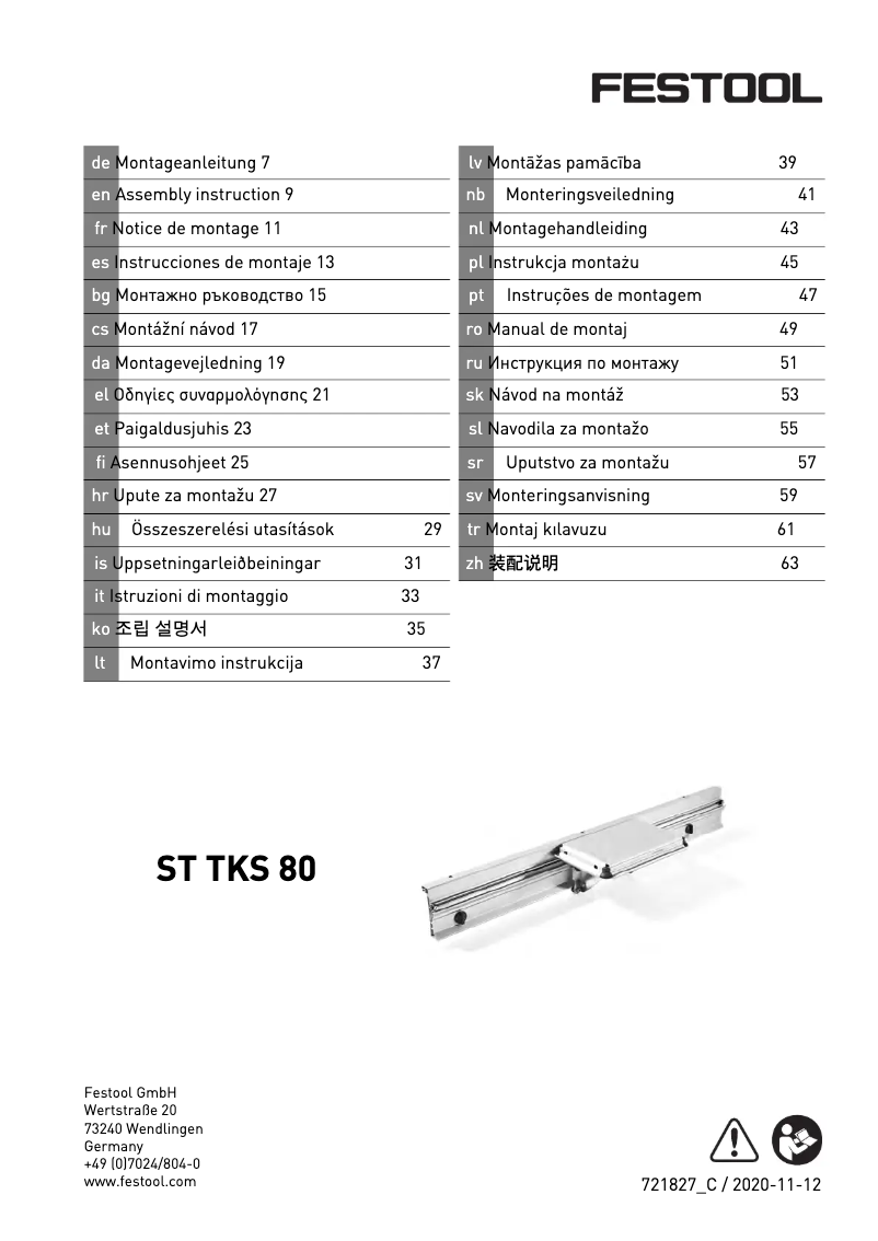Page 1 de la notice Manuel utilisateur Festool ST TKS 80
