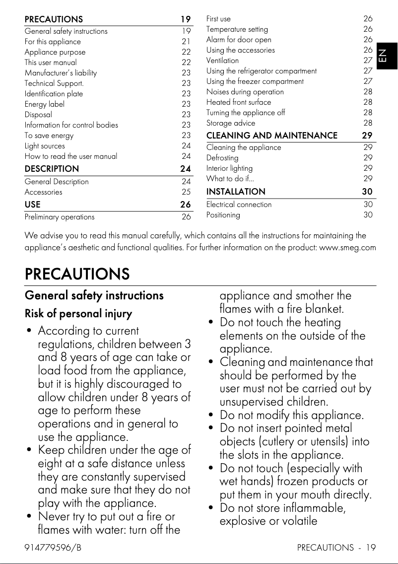 Page 1 de la notice Brochure Smeg FAB30LBL5