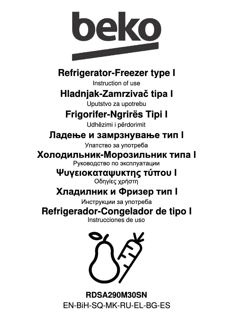 Page 1 de la notice Manuel utilisateur Beko RDSA290M30SN