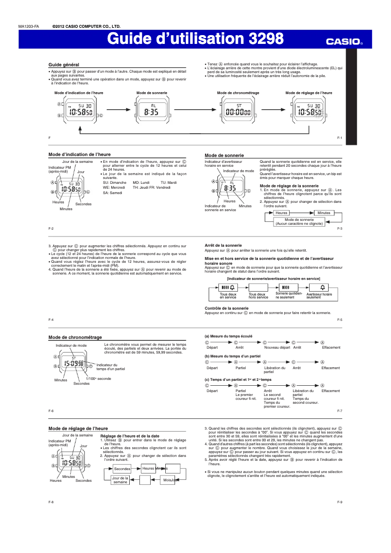 Page 1 de la notice Manuel utilisateur Casio Vintage A158WEA-9