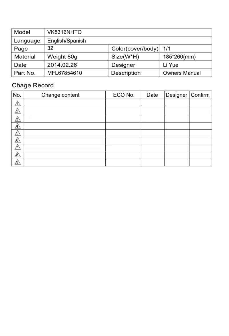 Page n°1 - Manuel utilisateur LG VK5316NHTQ