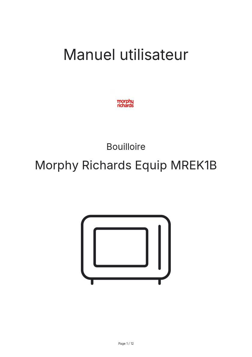 Image de la première page du manuel de l'appareil Equip MREK1B