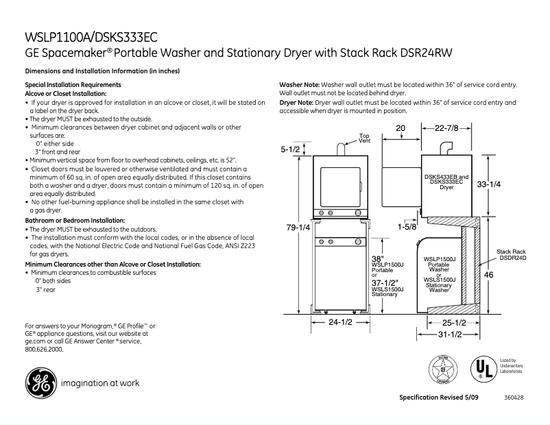 Page n°1 - Fiche technique GE WSLP1100AAA