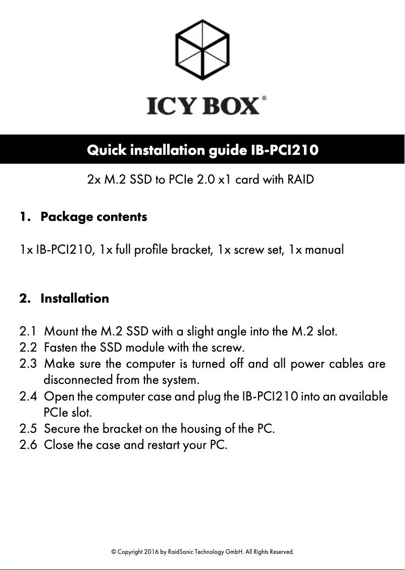 Page n°1 - Manuel utilisateur Icy Box IB-PCI210