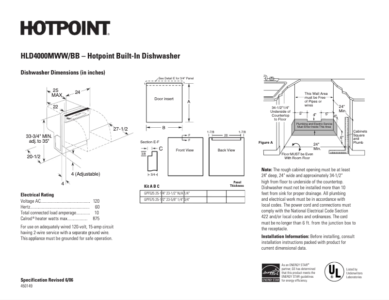 Page n°1 - Fiche technique Hotpoint HLD4000MBB