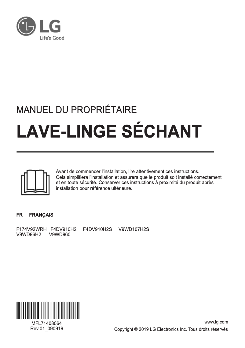 Page 1 de la notice Manuel utilisateur LG V9WD96H2