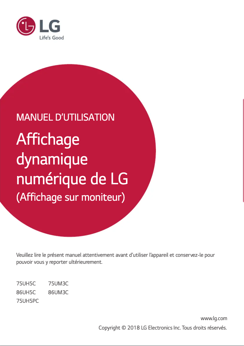 Page 1 de la notice Manuel utilisateur LG 75UH5C