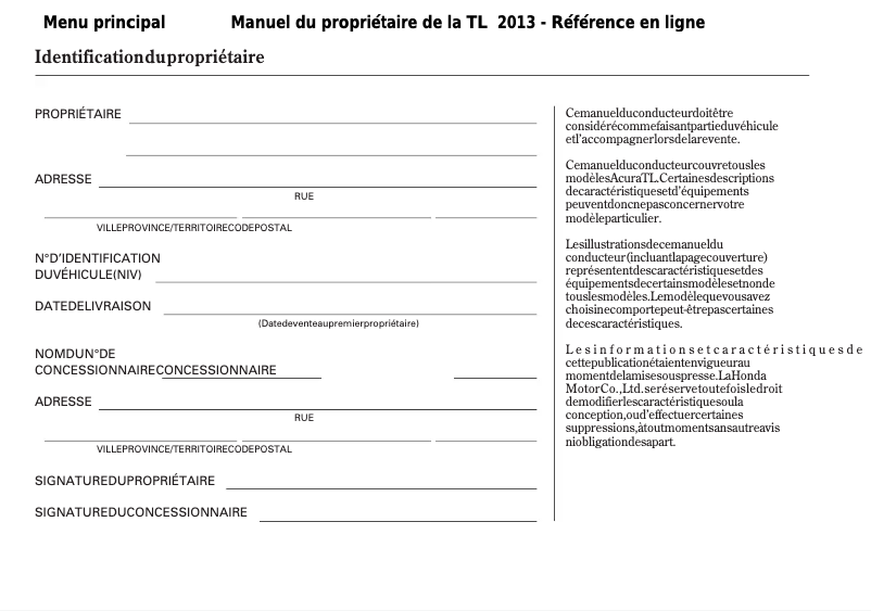 Page n°1 - Manuel utilisateur Acura TL (2013)