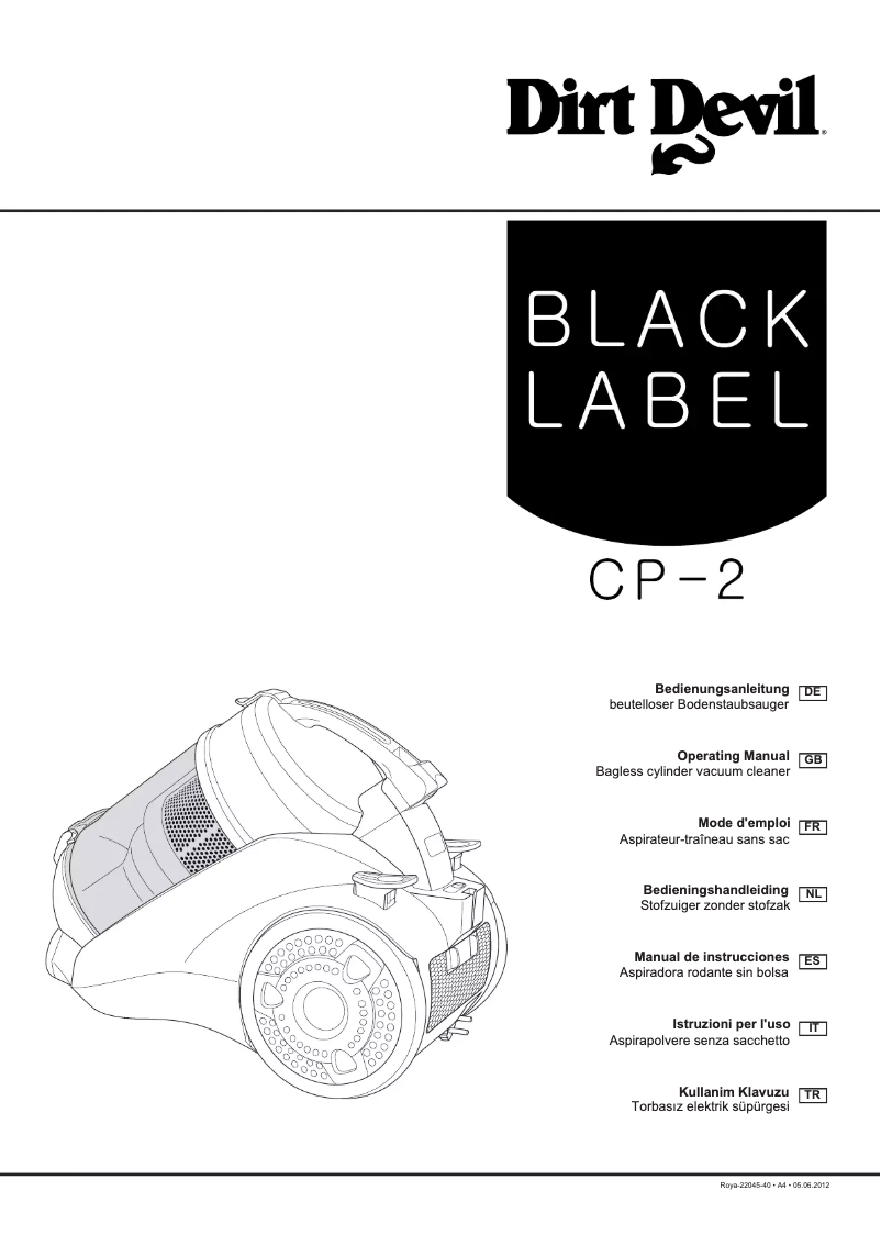 Page 1 de la notice Manuel utilisateur Dirt Devil Black Label CP-2 M3230