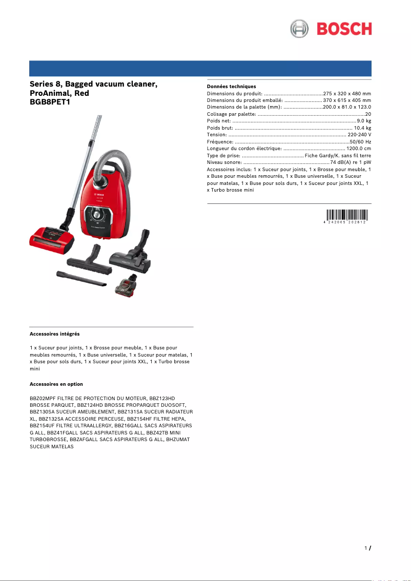 Página 1 del manual Ficha técnica Bosch In'genius ProAnimal BGB8PET1