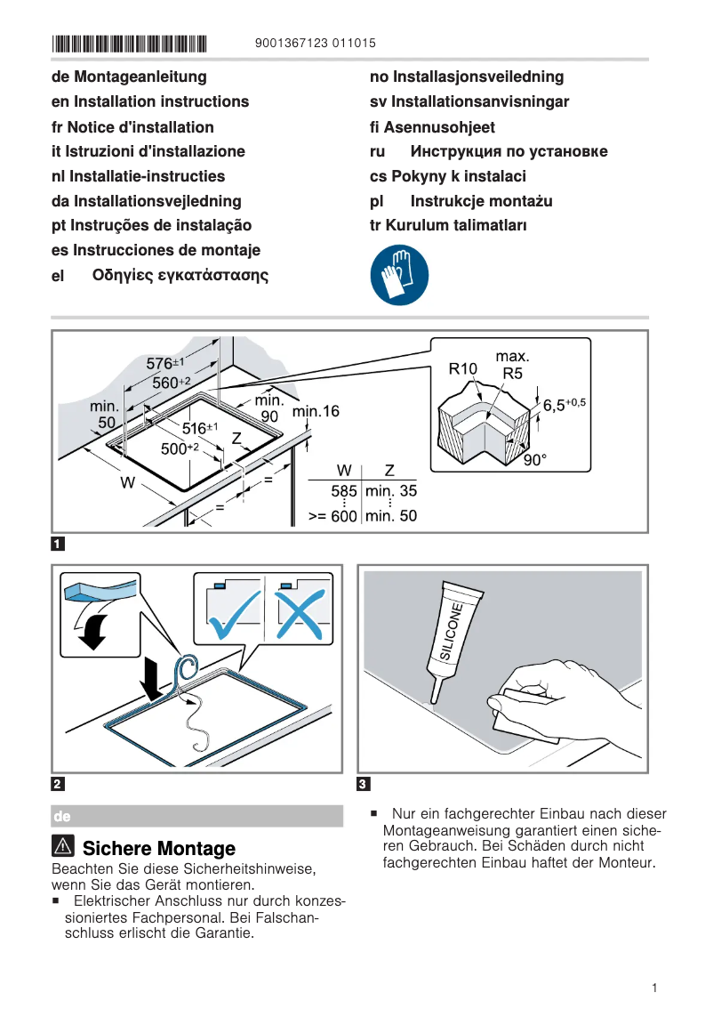 Page 1 de la notice Instructions / montage Siemens ET601FNP1E