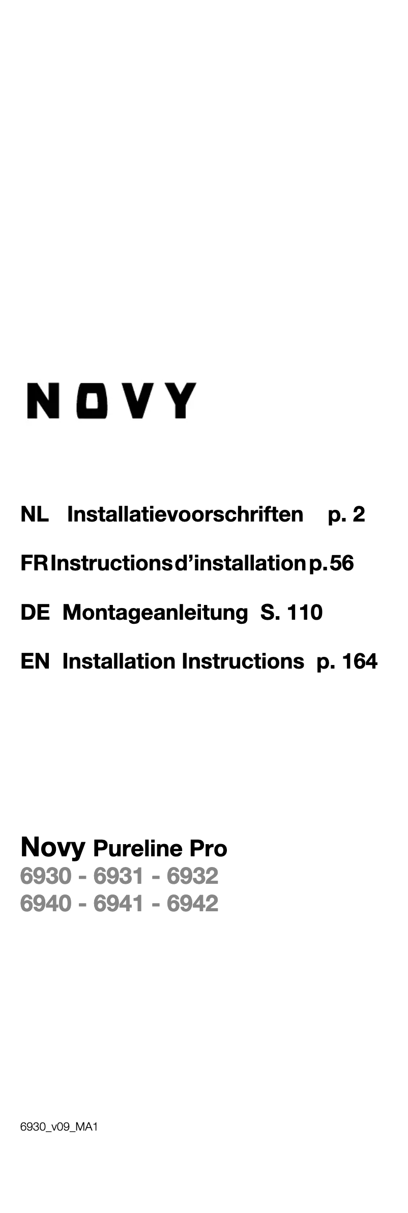 Page 1 de la notice Guide d'installation Novy Pure'line Pro 6931