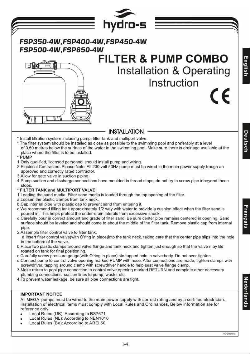 Page 1 de la notice Manuel utilisateur Flotide FSP400-4W