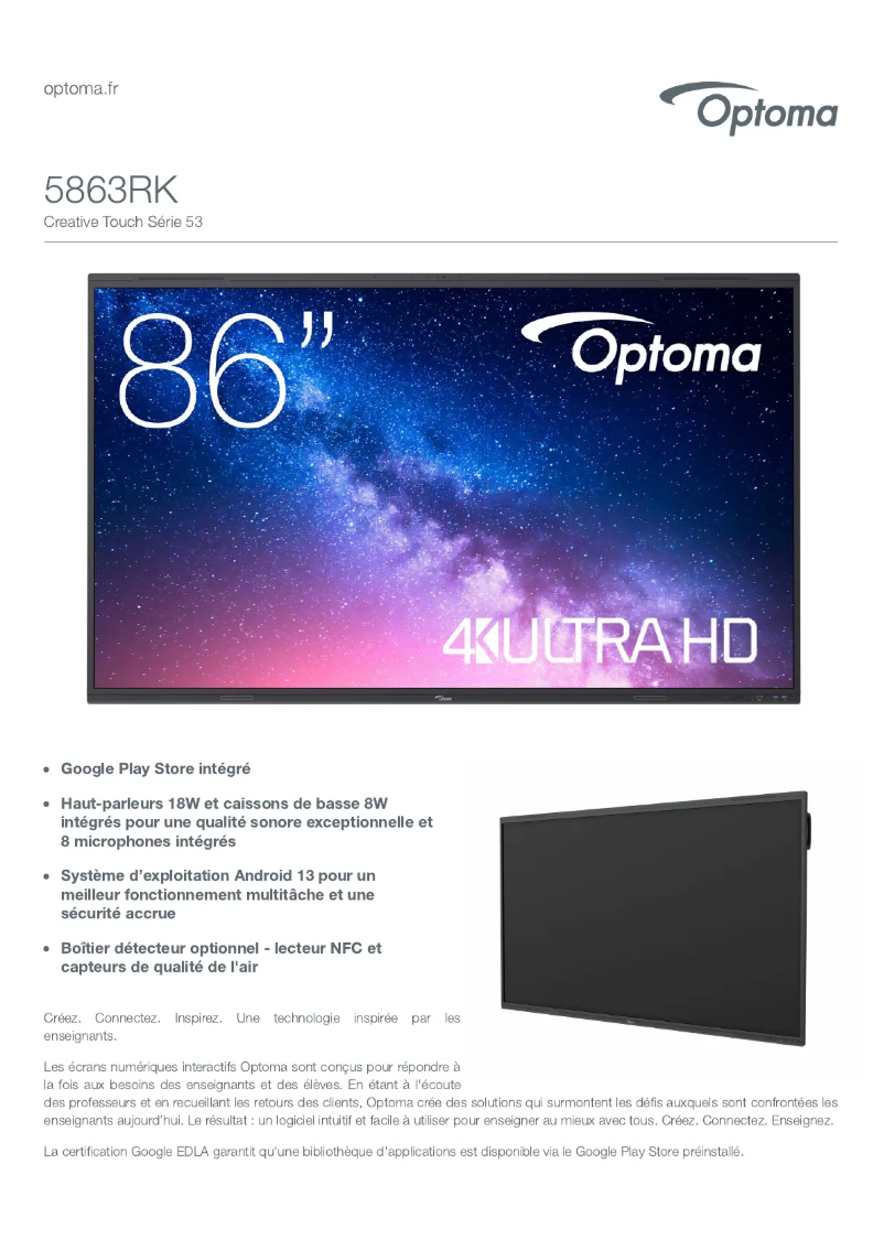 Page n°1 - Fiche technique Optoma 5863RK