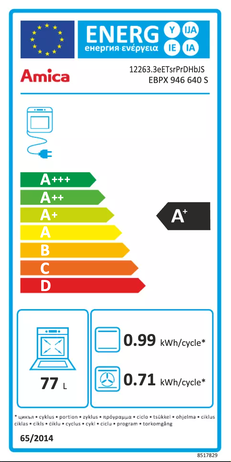 Page n°1 - Label énergétique Amica EBPX 946 640 S