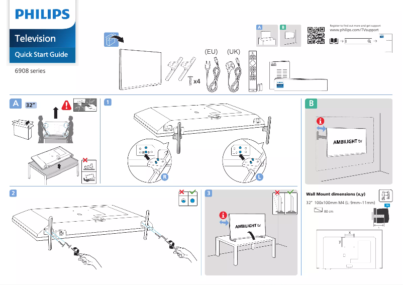 Page 1 de la notice Guide de démarrage rapide Philips 32PFS6908