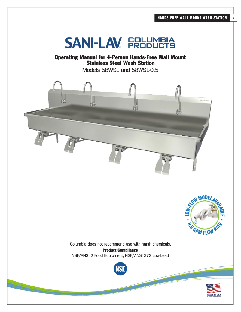 Page n°1 - Manuel utilisateur Sani-Lav 58WSL-0.5