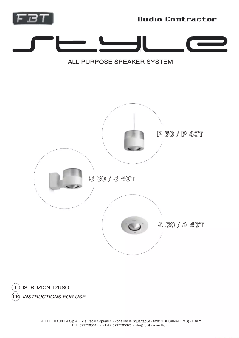 Page 1 de la notice Manuel utilisateur FBT STYLE P40T