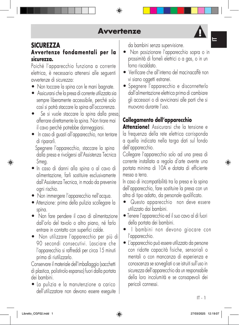 Page 1 de la notice Manuel utilisateur Smeg CGF02