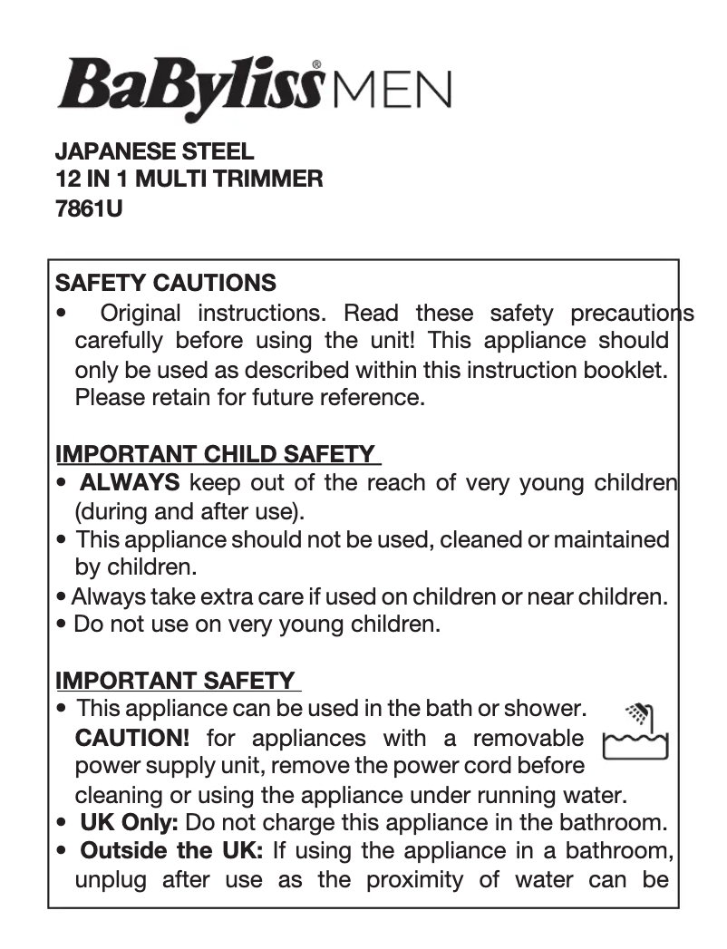 Page 1 de la notice Manuel utilisateur BaByliss 12-in-1 Japanese Steel 7861U