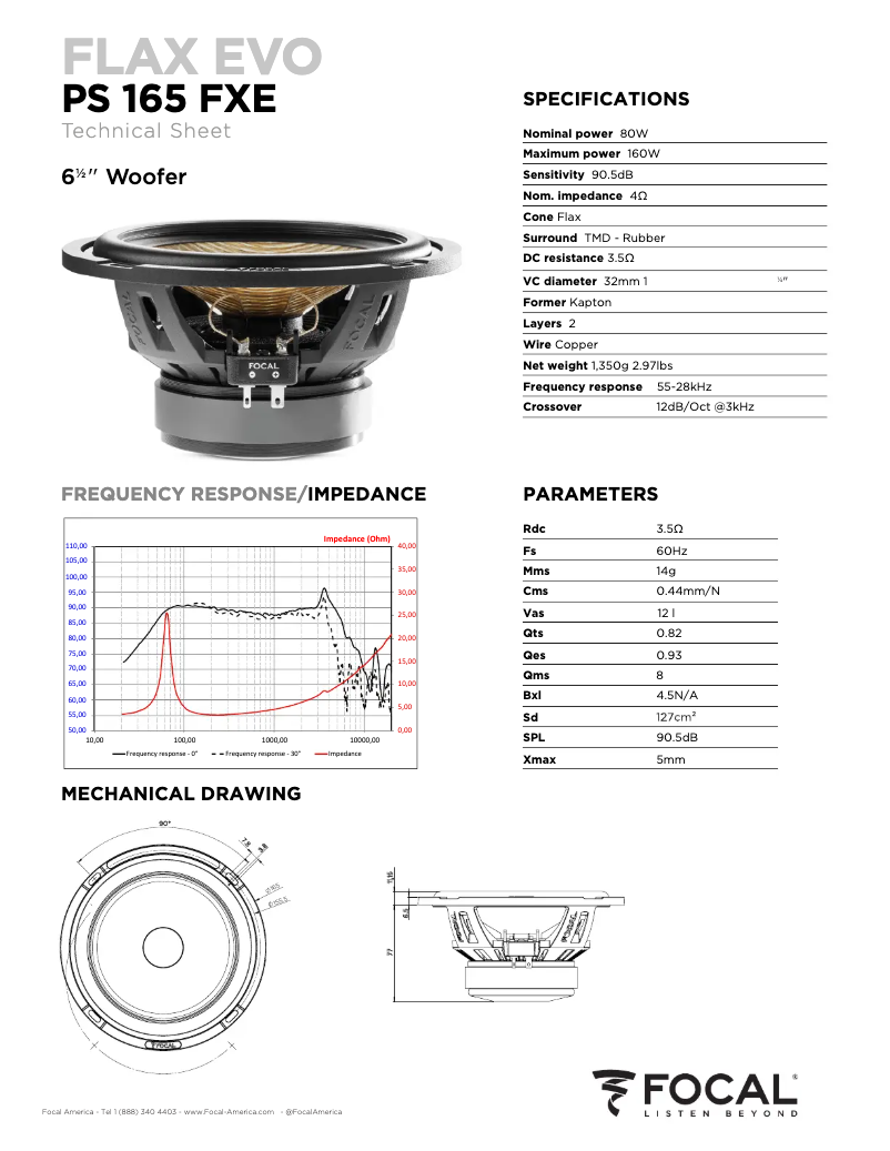 Página 1 del manual Ficha técnica Focal Flax Evo PS 165 FXE