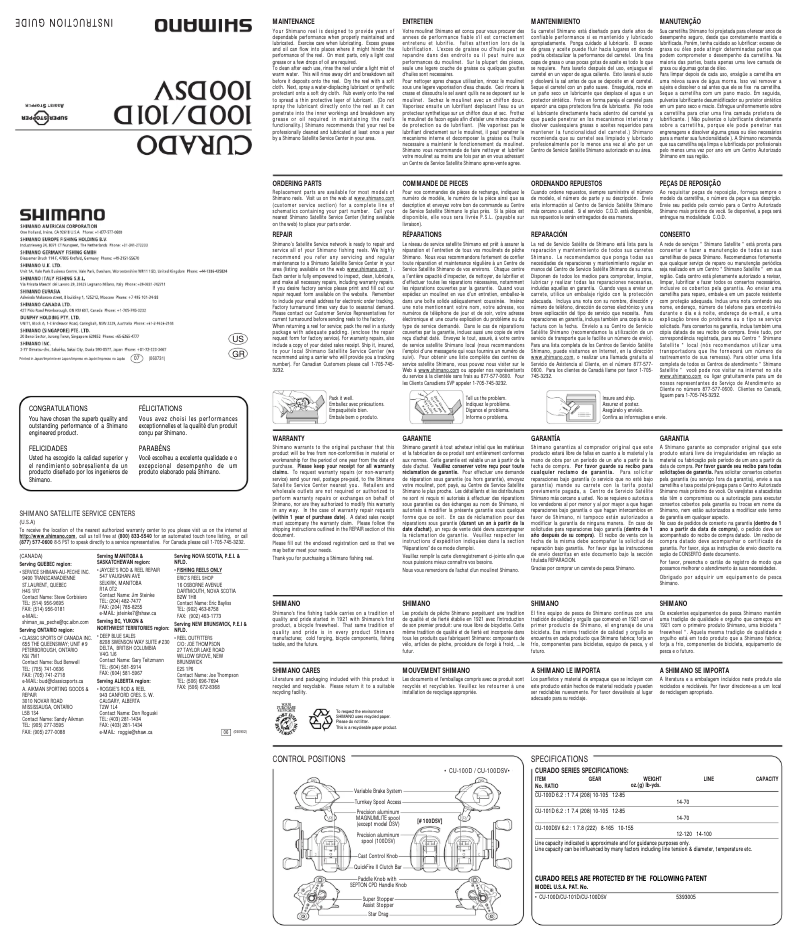 Page n°1 - Manuel utilisateur Shimano Curado 101D