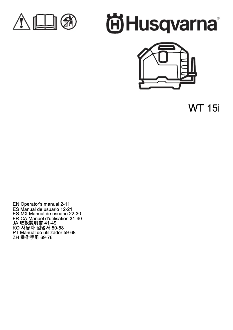 Page 1 de la notice Manuel utilisateur Husqvarna WT 15i