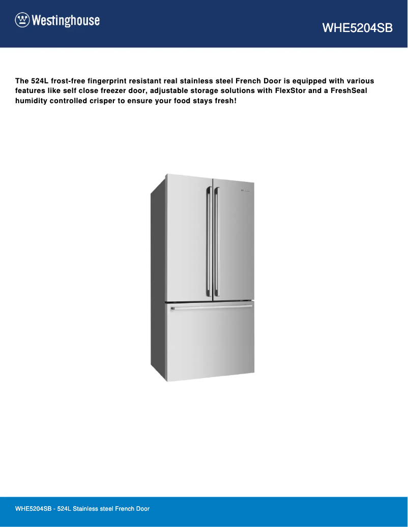 Page 1 de la notice Fiche technique Westinghouse WHE5204SB