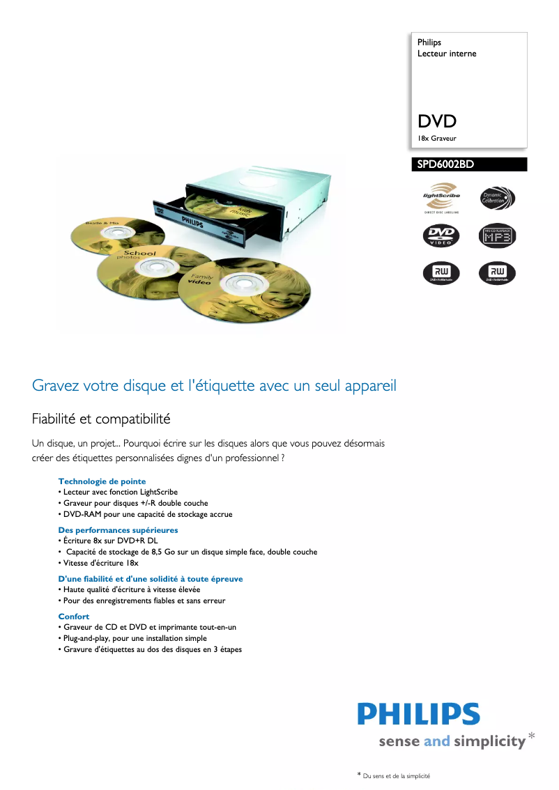 Page n°1 - Fiche technique Philips SPD6002BD