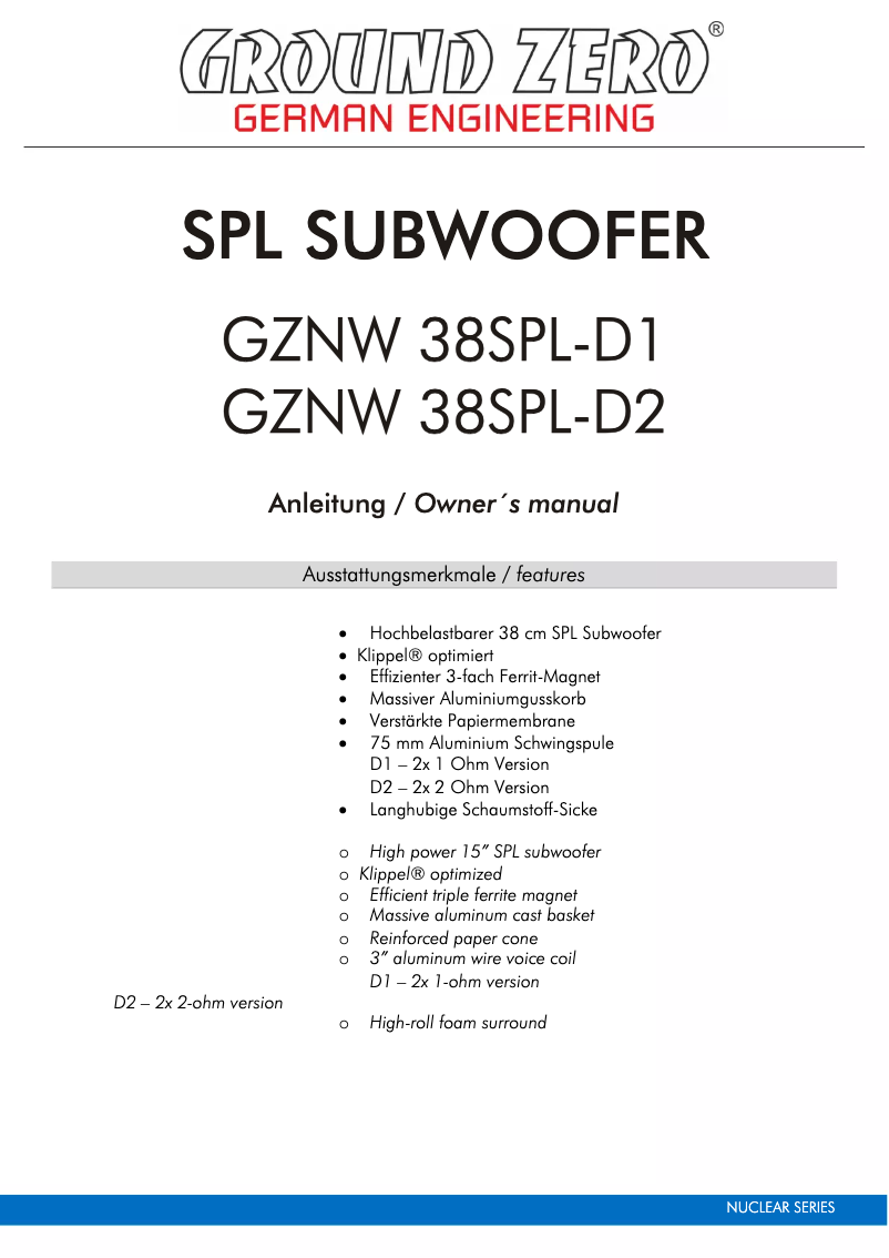 Página 1 del manual Manual de usuario Ground Zero GZNW 38SPL-D2