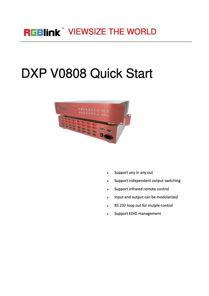 Page n°1 - Manuel utilisateur RGBlink DXP V0808