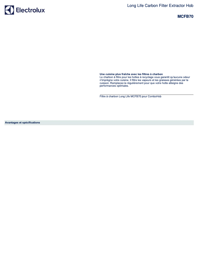 Page 1 de la notice Fiche technique Electrolux MCFB70
