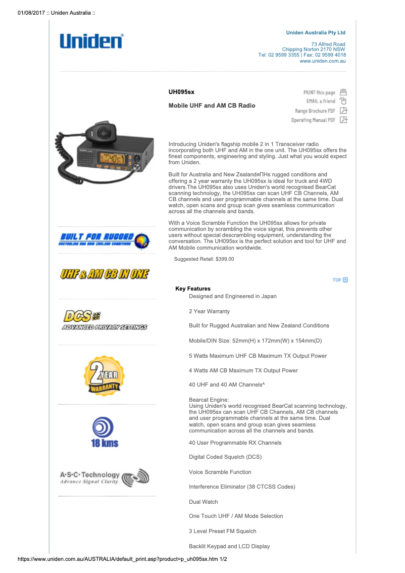 Image de la première page du manuel de l'appareil UH095SX