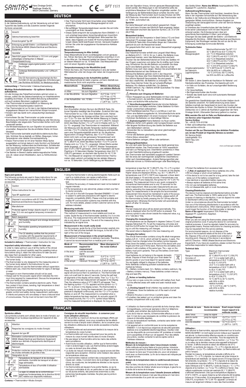 Page n°1 - Manuel utilisateur Sanitas SFT 11/1