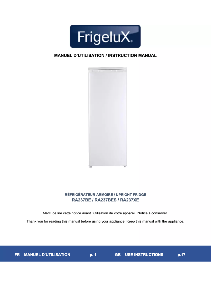 Página 1 del manual Manual de usuario FrigeluX RA237BE
