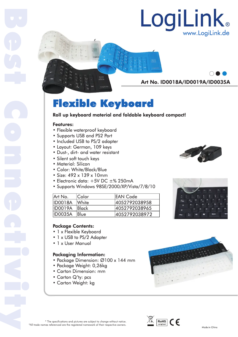 Page 1 de la notice Manuel utilisateur LogiLink ID0035A