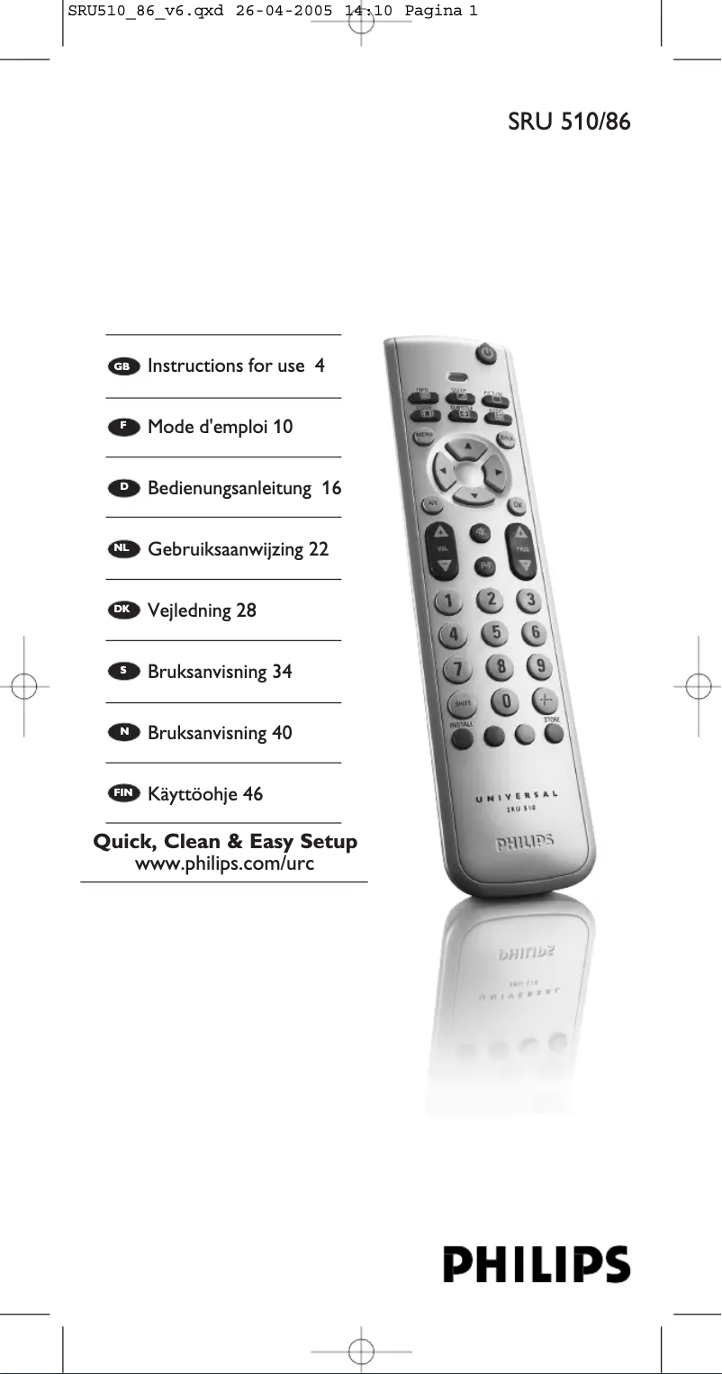 Page 1 de la notice Mode d'emploi Philips SRU510
