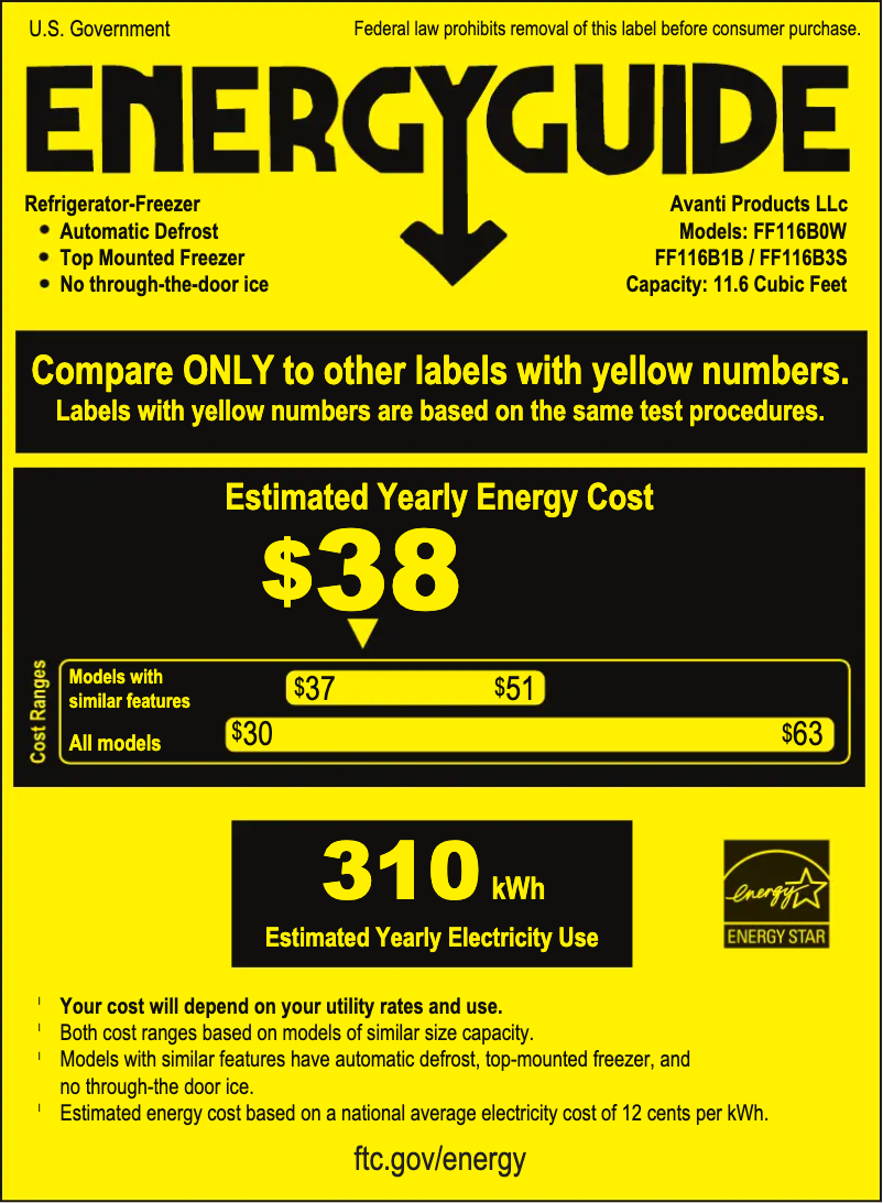 Page n°1 - Label énergétique Avanti FF116B0W